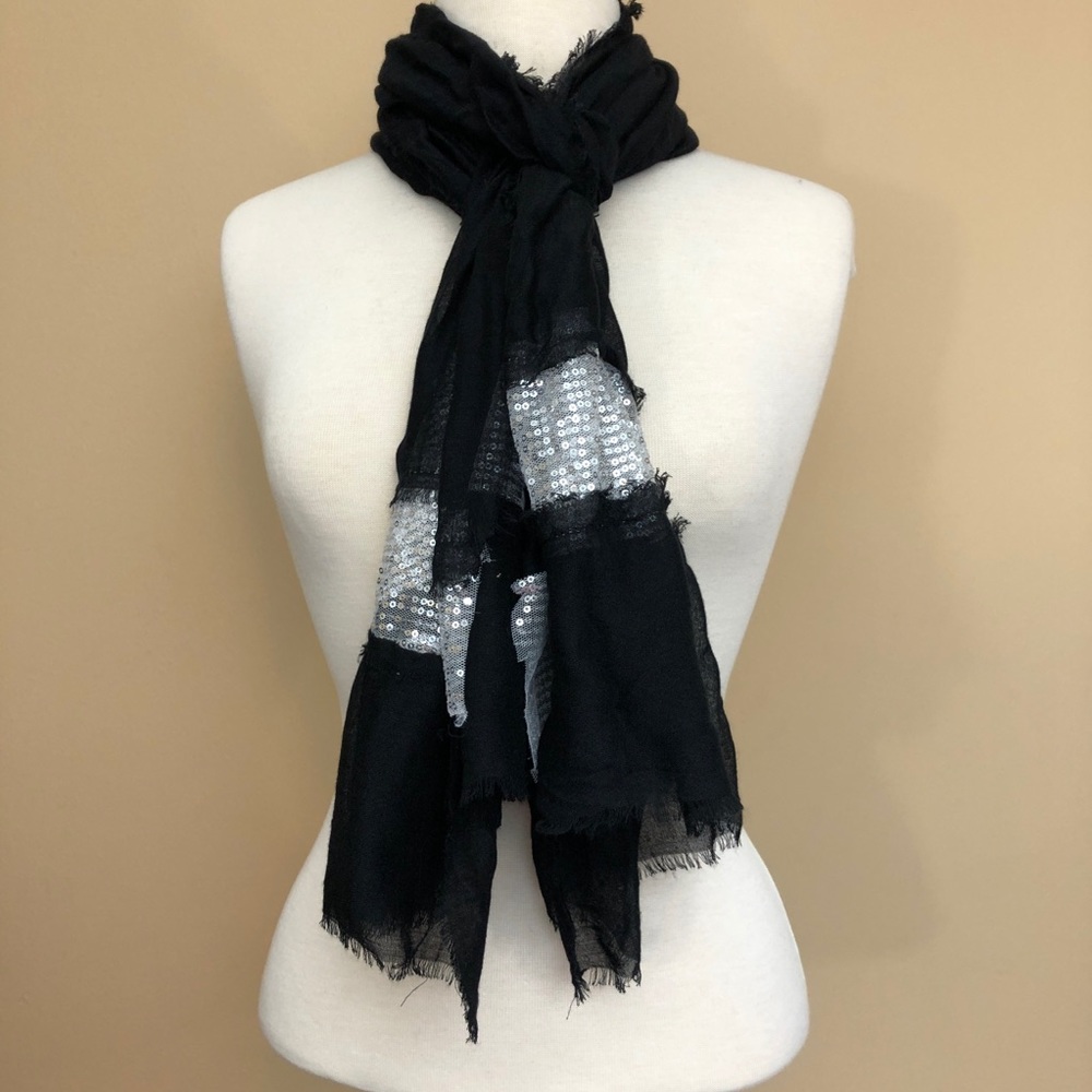 Black Lightweight Sequin Accent Glam Long Scarf - Picture 2 of 4